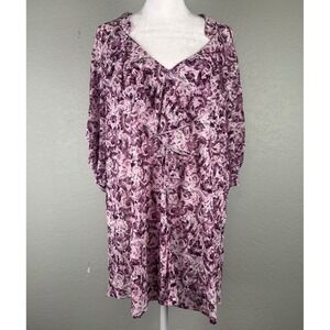 Siren Lily Purple Paisley Blouse Size 2X Ruffle V-Neck Roll-Tab Sleeve Top Boho